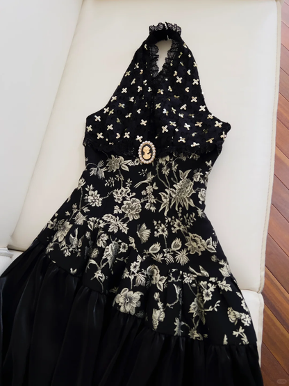 Delicate A Line Halter Satin Chiffon Lace Long Prom Dress, Party Dress, Evening Dress GG2581