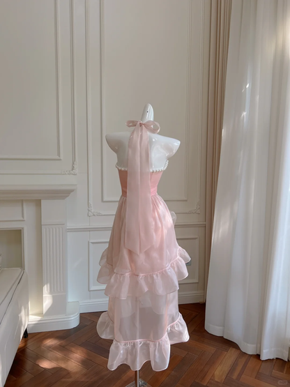 Cute A Line Halter Pink Satin Chiffon High-Low Long Prom Dress, Party Dress, Evening Dress GG2582