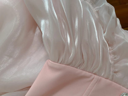 Cute A Line Halter Pink Satin Chiffon High-Low Long Prom Dress, Party Dress, Evening Dress GG2582