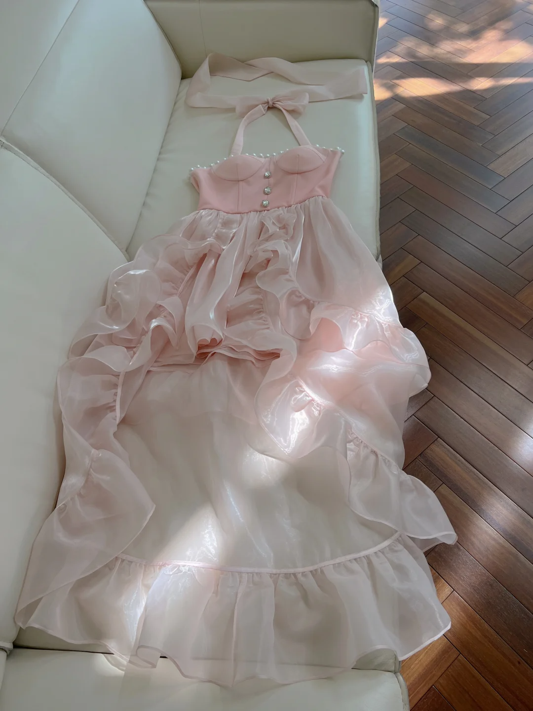 Cute A Line Halter Pink Satin Chiffon High-Low Long Prom Dress, Party Dress, Evening Dress GG2582