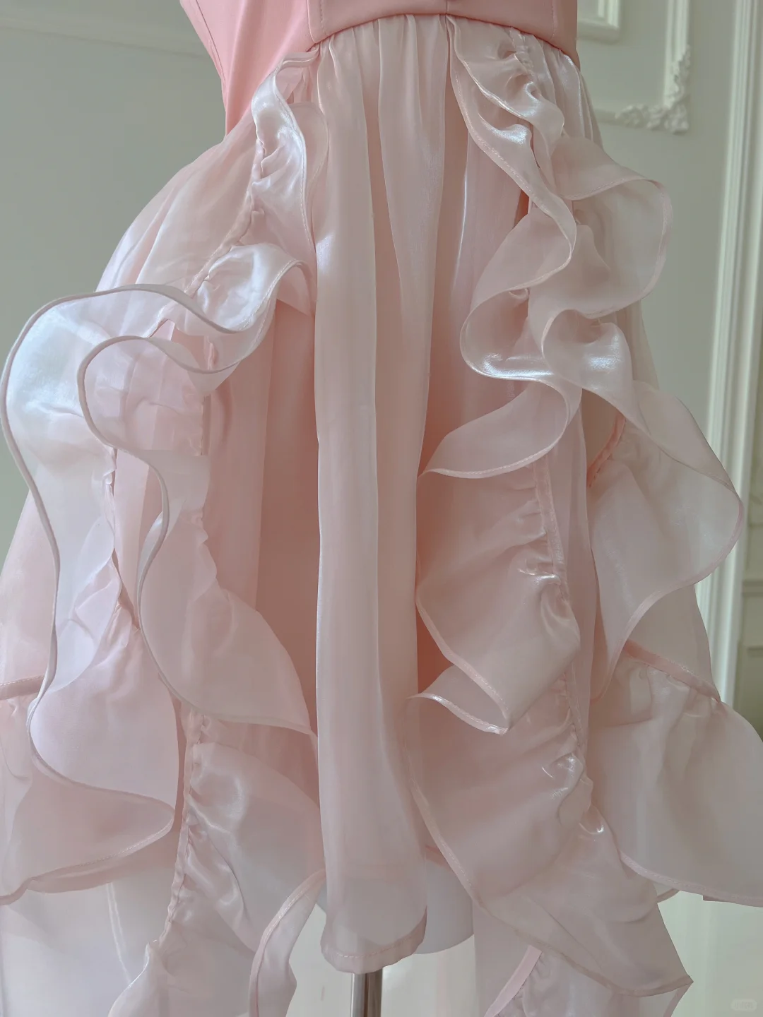 Cute A Line Halter Pink Satin Chiffon High-Low Long Prom Dress, Party Dress, Evening Dress GG2582