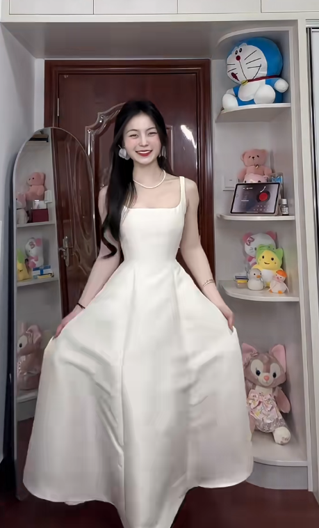 Classy A Line Square White Satin Long Prom Dress, Party Dress, Evening Dress GG2587