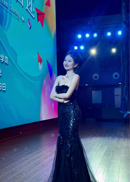 Gorgeous Black Mermaid Strapless Tulle Sequin Long Prom Dress, Party Dress, Evening Dress GG2589