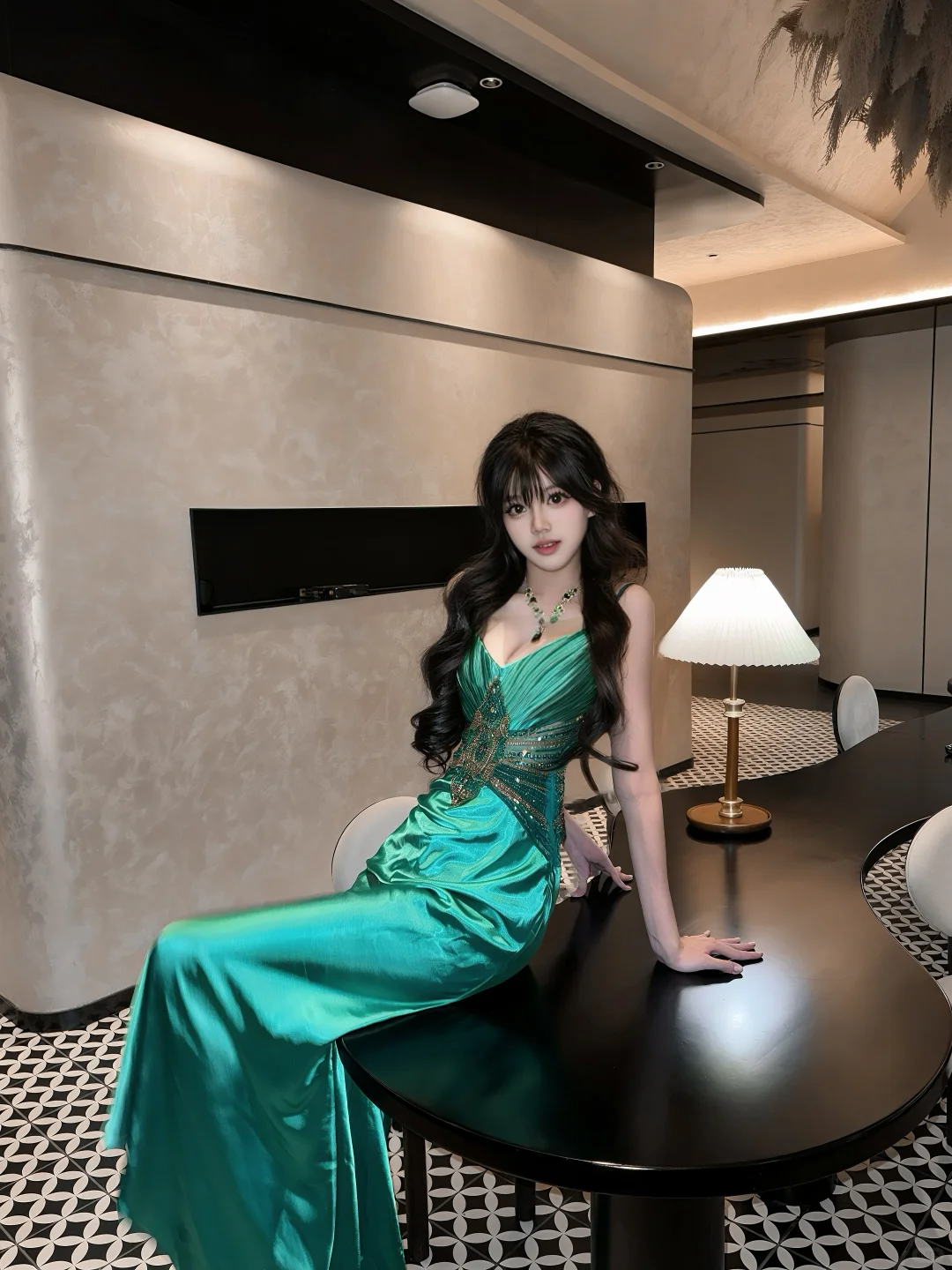 Vintage Mermaid Spaghetti Straps Green Satin Beaded Long Prom Dress, Party Dress, Evening Dress GG2593