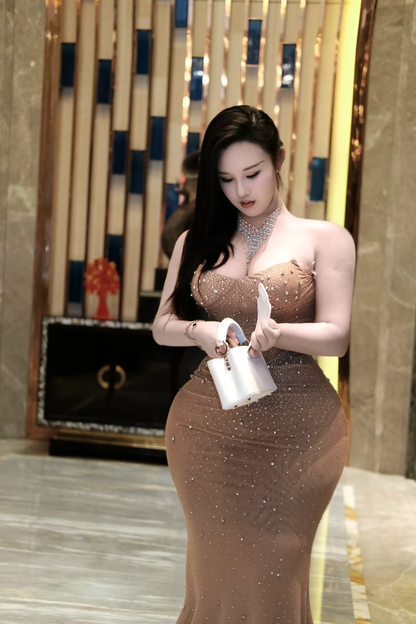 Sexy Mermaid Strapless Chiffon Beaded Long Prom Dress, Party Dress, Evening Dress GG2595