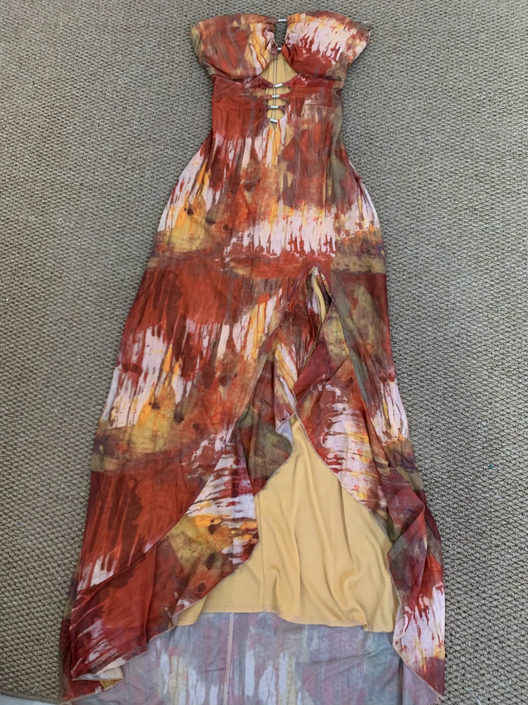 Charming Mermaid Strapless Chiffon Printing Slit Ruffles Long Prom Dress, Party Dress, Evening Dress GG2600