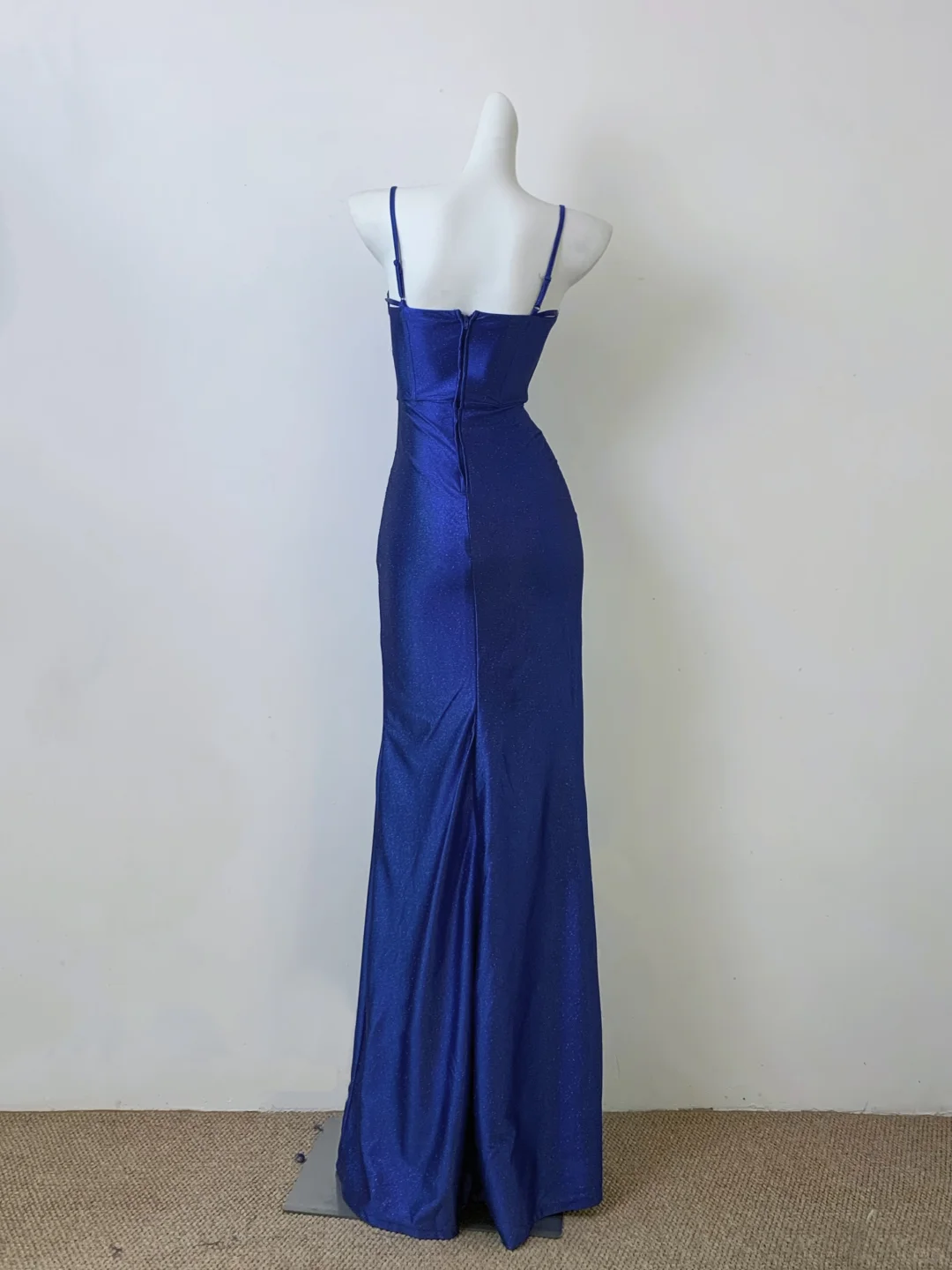 Shiny Mermaid Spaghetti Straps Royal Blue Satin Slit Sequin Long Prom Dress, Party Dress, Evening Dress GG2602