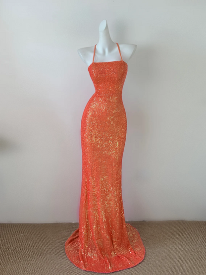 Glitter Mermaid Halter Sequin Long Prom Dress, Party Dress, Evening Dress GG2604