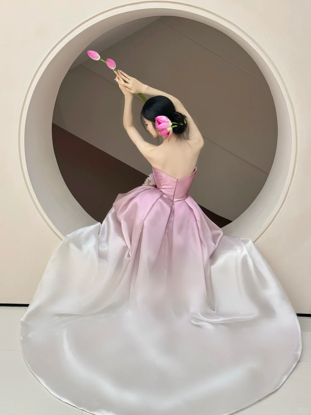 Grandient A Line Strapless Satin Flowers Long Prom Dress, Party Dress, Evening Dress GG2605