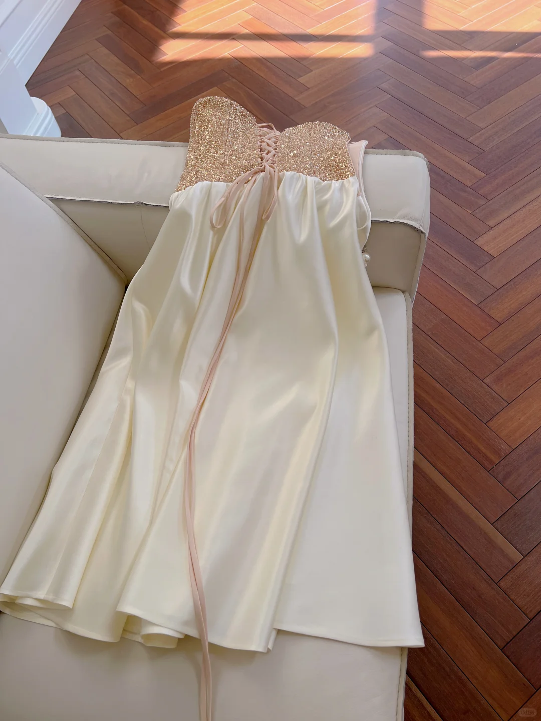 Classy A Line Strapless Satin Sequin Long Prom Dress, Party Dress, Evening Dress GG2611