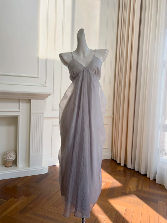 Classy A Line Spaghetti Straps Satin Chiffon Long Prom Dress, Party Dress, Evening Dress GG2615