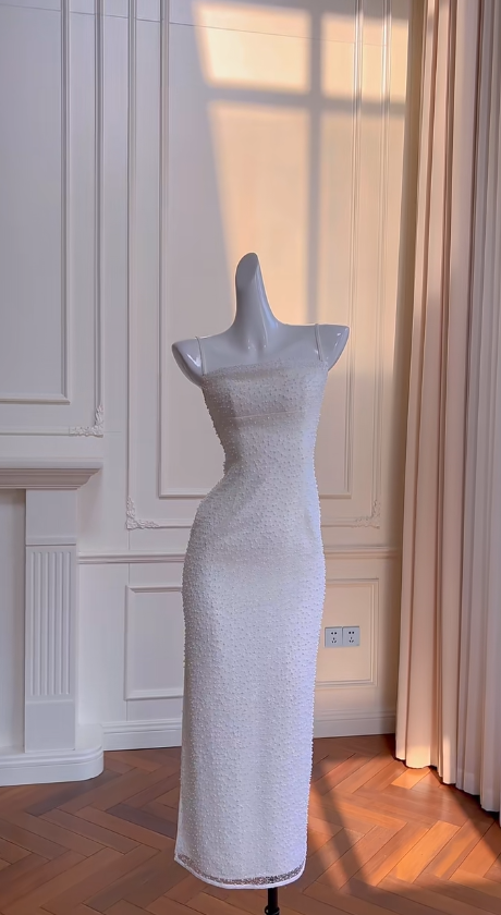 Fairy Mermaid Spaghetti Straps White Satin Tulle Beaded Long Prom Dress, Party Dress, Evening Dress GG2616