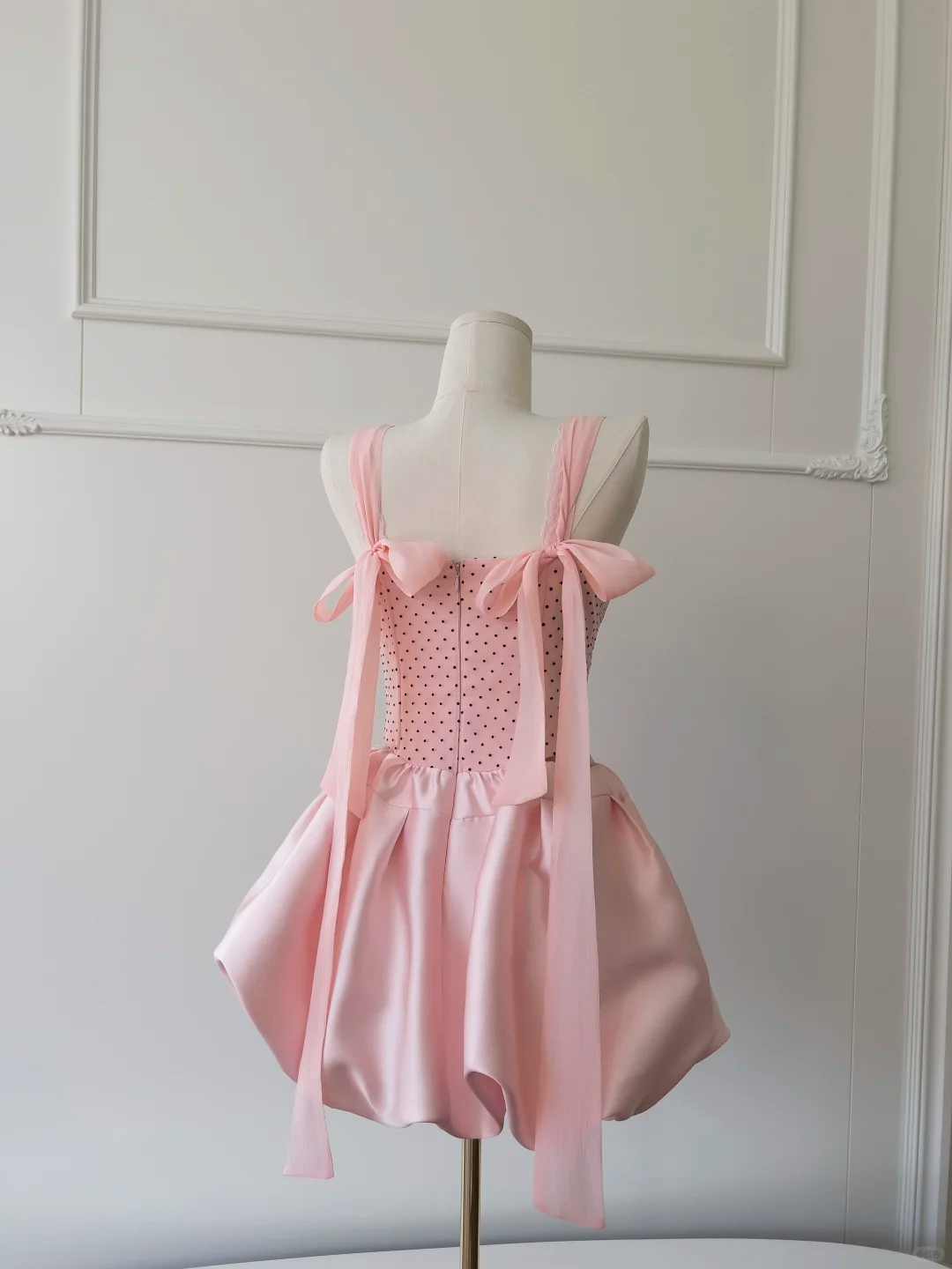 Cute A Line Spaghetti Straps Pink Satin Polka Dots Short Prom Dress,Homecoming Dress,Birthday Dress GG2617