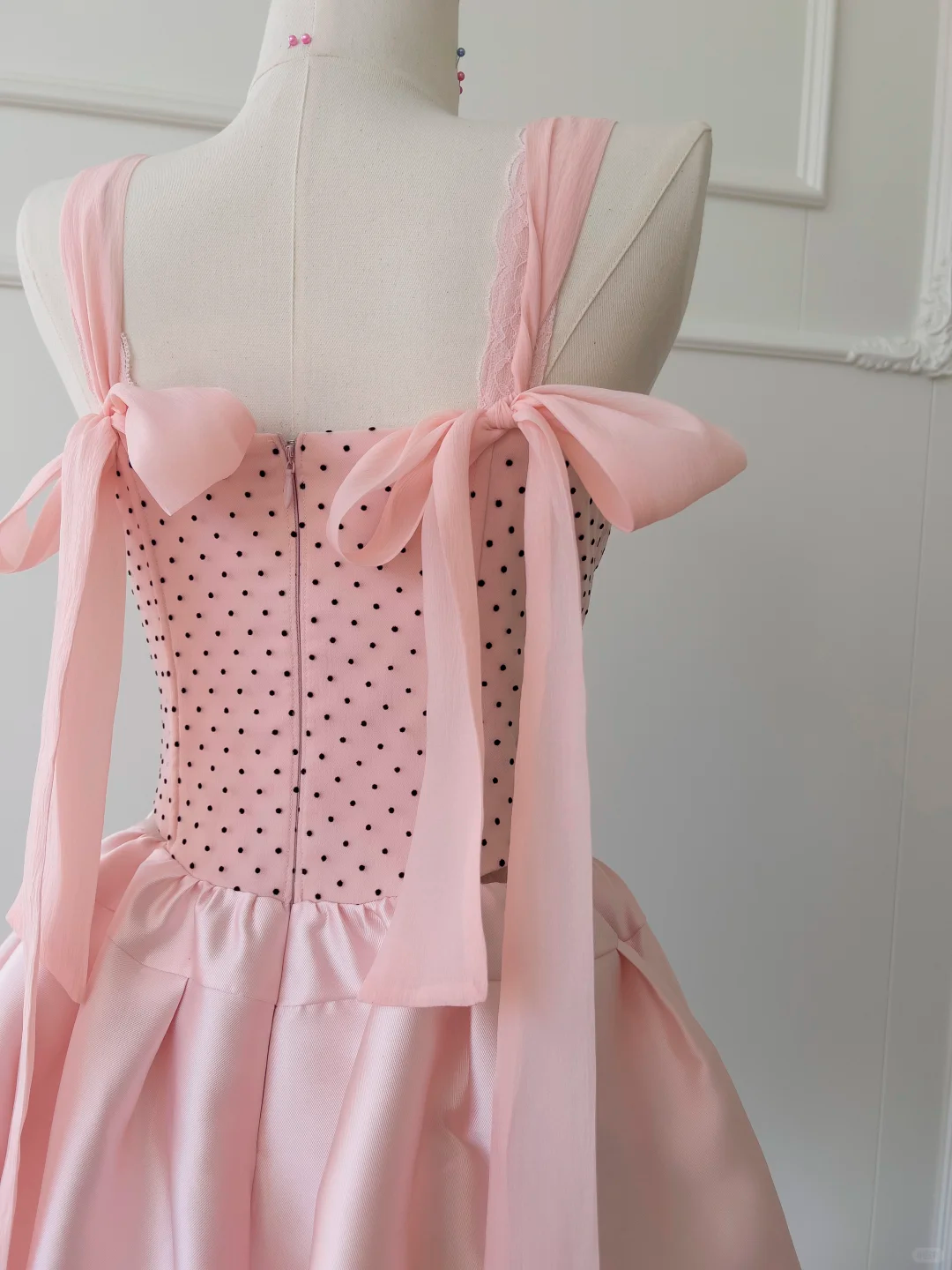 Cute A Line Spaghetti Straps Pink Satin Polka Dots Short Prom Dress,Homecoming Dress,Birthday Dress GG2617