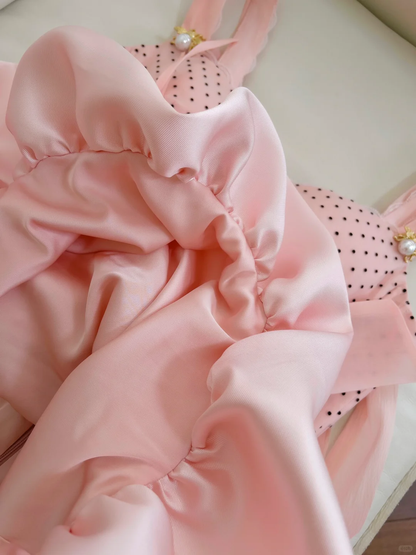 Cute A Line Spaghetti Straps Pink Satin Polka Dots Short Prom Dress,Homecoming Dress,Birthday Dress GG2617