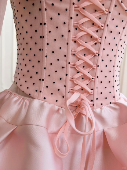 Cute A Line Spaghetti Straps Pink Satin Polka Dots Short Prom Dress,Homecoming Dress,Birthday Dress GG2617