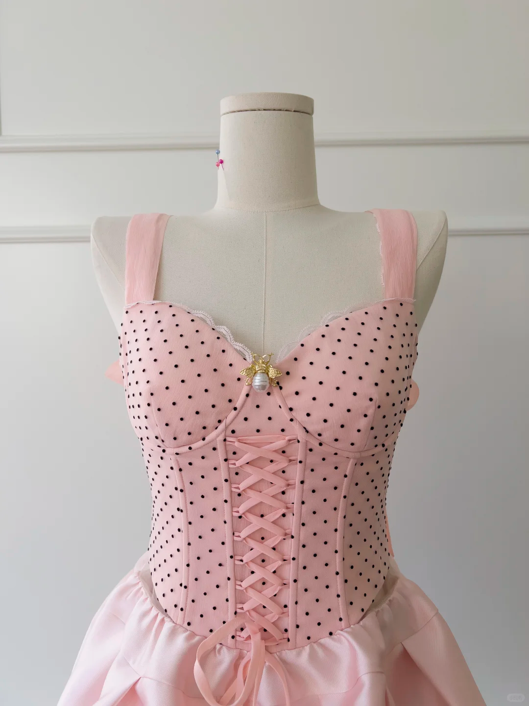 Cute A Line Spaghetti Straps Pink Satin Polka Dots Short Prom Dress,Homecoming Dress,Birthday Dress GG2617