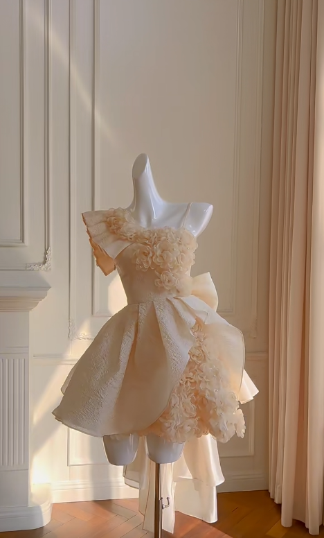 Cute A Line Spaghetti Straps Satin Back With Bow Short Prom Dress,Homecoming Dress,Birthday Dress GG2618