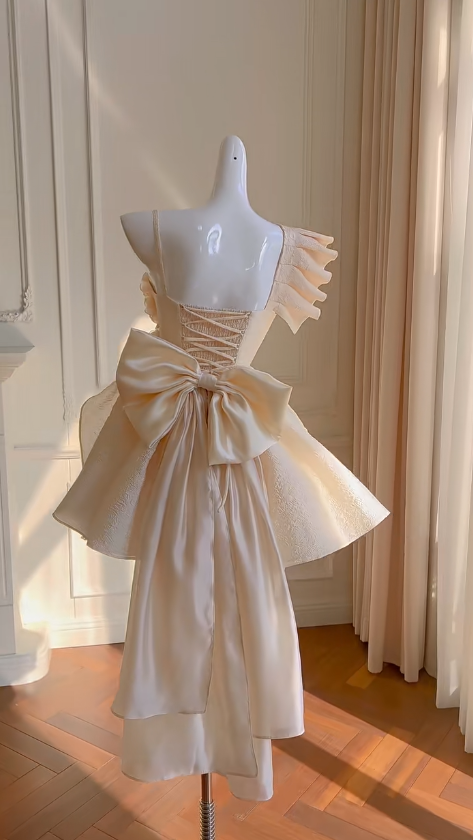 Cute A Line Spaghetti Straps Satin Back With Bow Short Prom Dress,Homecoming Dress,Birthday Dress GG2618