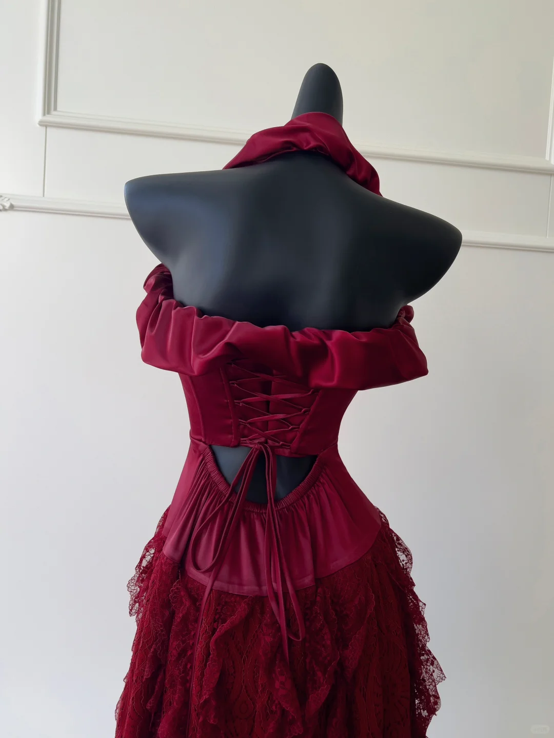 Elegant Mermaid Halter Burgundy Satin Lace Long Prom Dress, Party Dress, Evening Dress GG2619