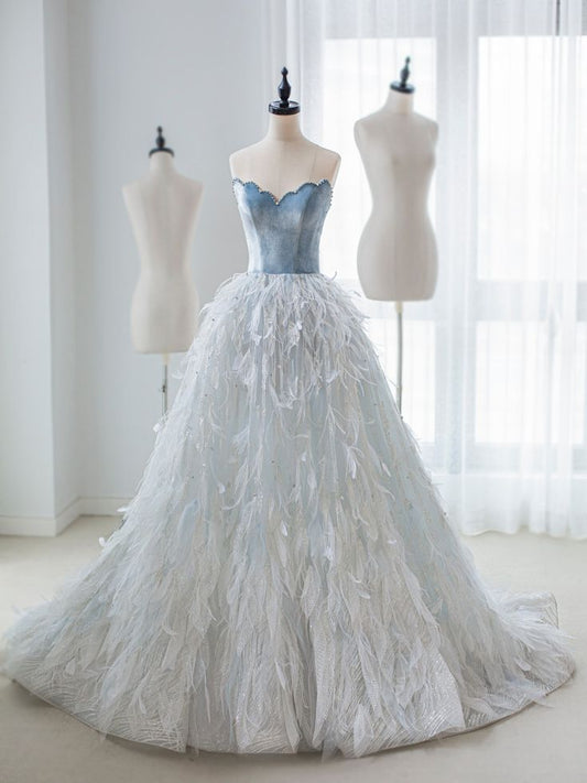 Exquisite A Line Sweetheart Imitation Feather Long Prom Gresses,Evening Dresses  GG262