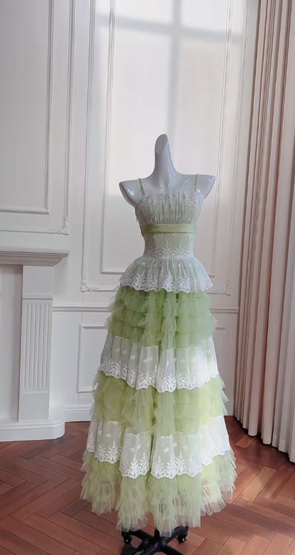 Elegant A Line Spaghetti Straps Tulle Lace Long Prom Dress, Party Dress, Evening Dress GG2620