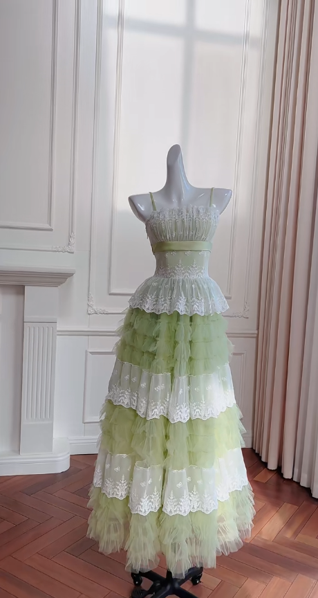 Elegant A Line Spaghetti Straps Tulle Lace Long Prom Dress, Party Dress, Evening Dress GG2620