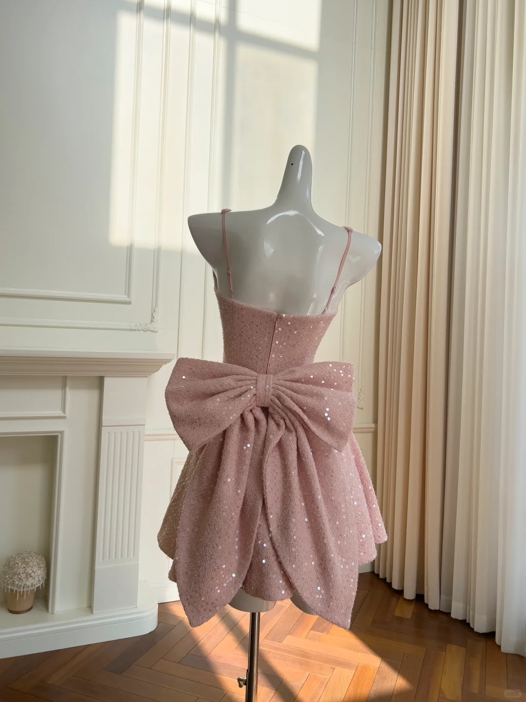 Cute A Line Spaghetti Straps Pink Satin Sequin Back With Bow Short Prom Dress,Homecoming Dress,Birthday Dress GG2621