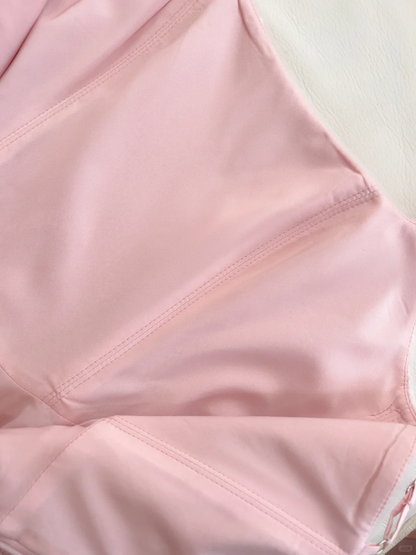 Cute A Line Spaghetti Straps Pink Satin Sequin Back With Bow Short Prom Dress,Homecoming Dress,Birthday Dress GG2621