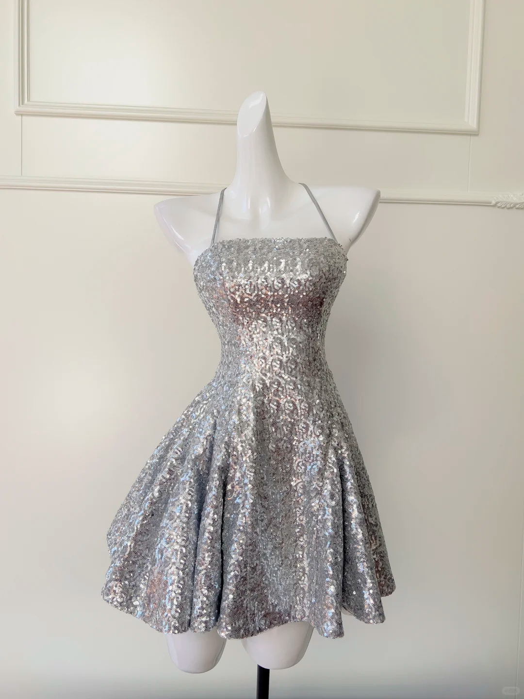 Shiny A Line Halter Silver Sequin Short Prom Dress,Homecoming Dress,Birthday Dress GG2622