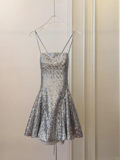 Shiny A Line Halter Silver Sequin Short Prom Dress,Homecoming Dress,Birthday Dress GG2622