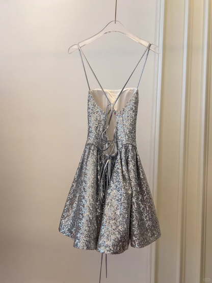Shiny A Line Halter Silver Sequin Short Prom Dress,Homecoming Dress,Birthday Dress GG2622
