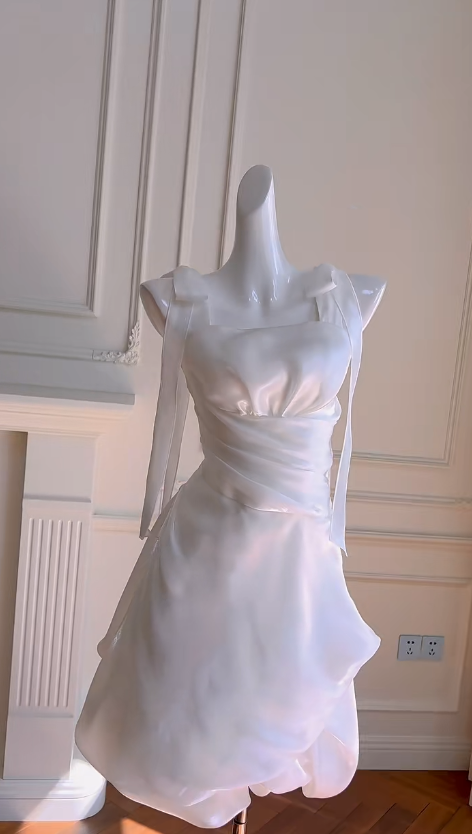 Pretty A Line Square White Silk Satin Short Prom Dress,Homecoming Dress,Birthday Dress GG2623