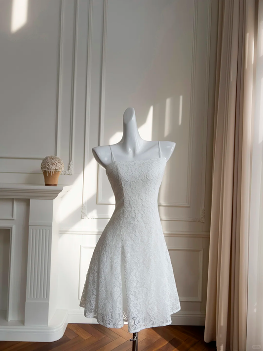 Cute A Line Spaghetti Straps White Lace Short Prom Dress,Homecoming Dress,Birthday Dress GG2645