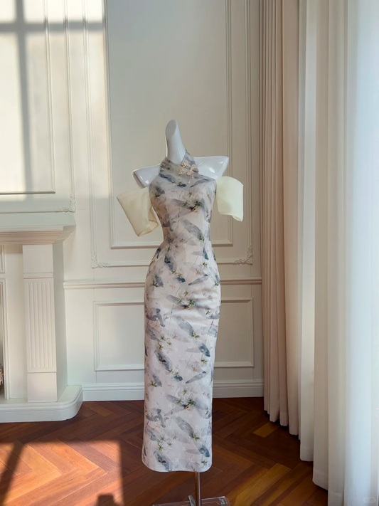 Chic Mermaid Halter Satin Printing Long Prom Dress, Party Dress, Evening Dress GG2659