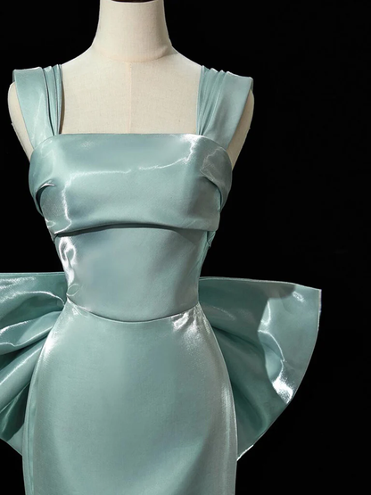 Simple A Line Square Satin With Bow Train Long Prom Gresses,Evening Dresses  GG267