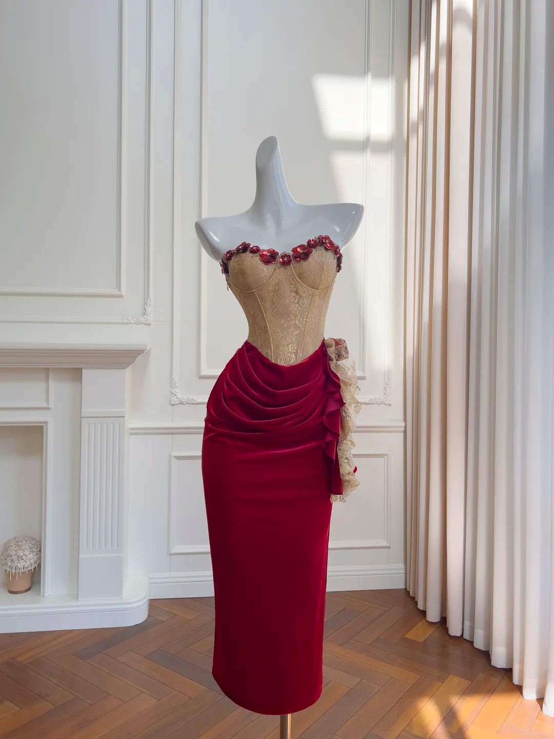 Stunning Mermaid Strapless Satin Applique Pleated Long Prom Dress, Party Dress, Evening Dress GG2680