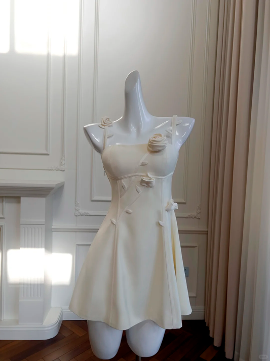 Fairy A Line Spaghetti Straps Satin Flowers Short Prom Dress,Homecoming Dress,Birthday Dress GG2681