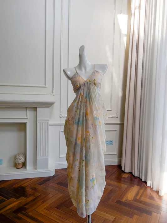 Chic A Line Spaghetti Straps Chiffon Printing Long Prom Dress, Party Dress, Evening Dress GG2682