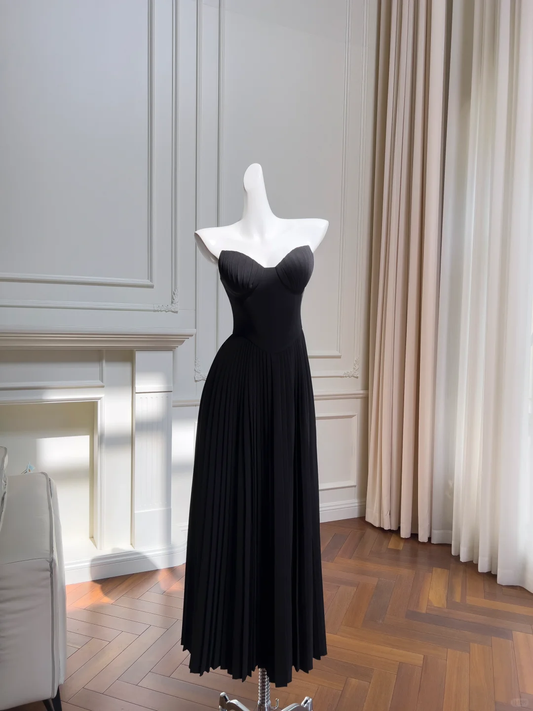 Black A Line Sweetheart Satin Long Prom Dress, Party Dress, Evening Dress GG2691