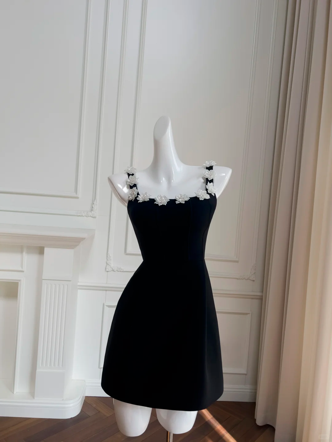 Cute A Line Square Black Satin Applique Short Prom Dress,Homecoming Dress,Birthday Dress GG2693