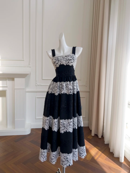 Vintage A Line Square Satin Lace Long Prom Dress, Party Dress, Evening Dress GG2698