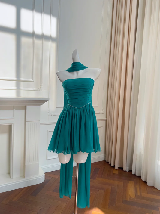 Chic A Line Strapless Turquoise Chiffon Short Prom Dress,Homecoming Dress,Birthday Dress GG2699