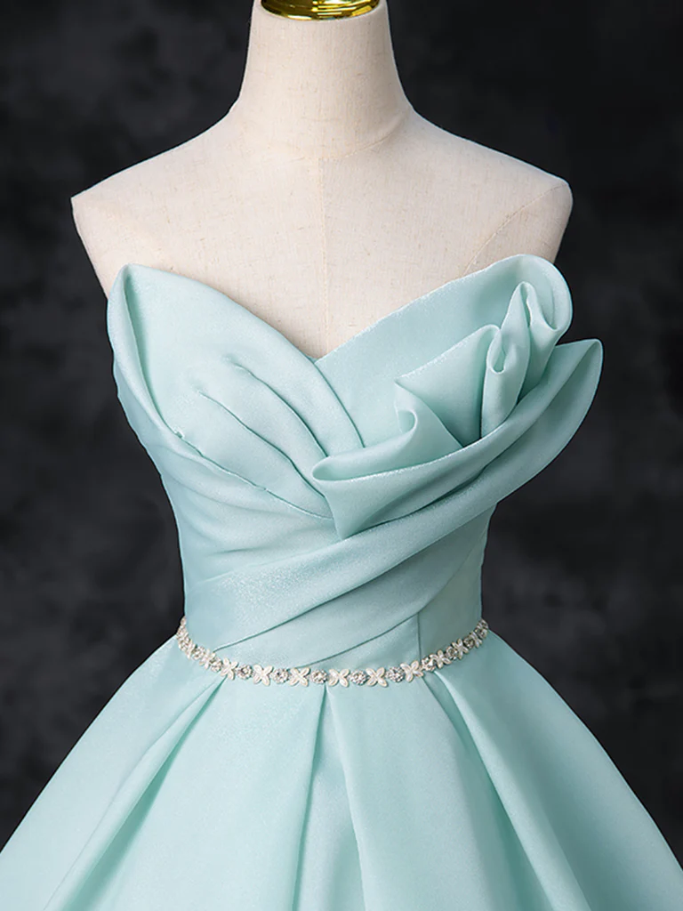 Simple A Line Sweetheart Strapless Tiffany Blue Satin Long Prom Gresses,Evening Dresses  GG269
