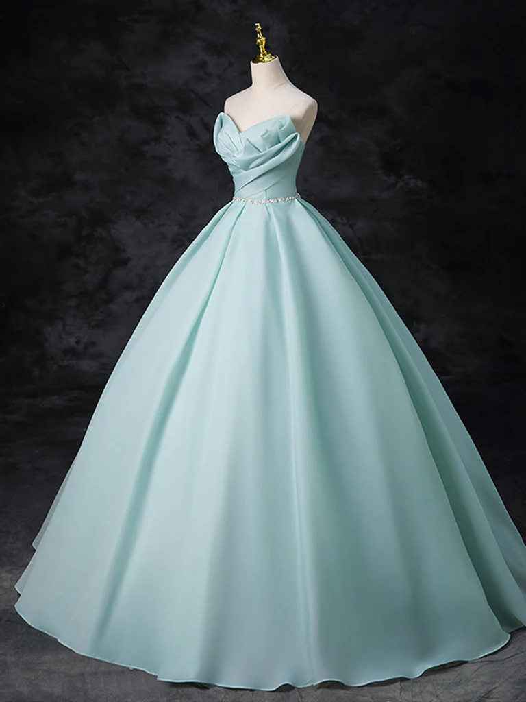 Simple A Line Sweetheart Strapless Tiffany Blue Satin Long Prom Gresses,Evening Dresses  GG269