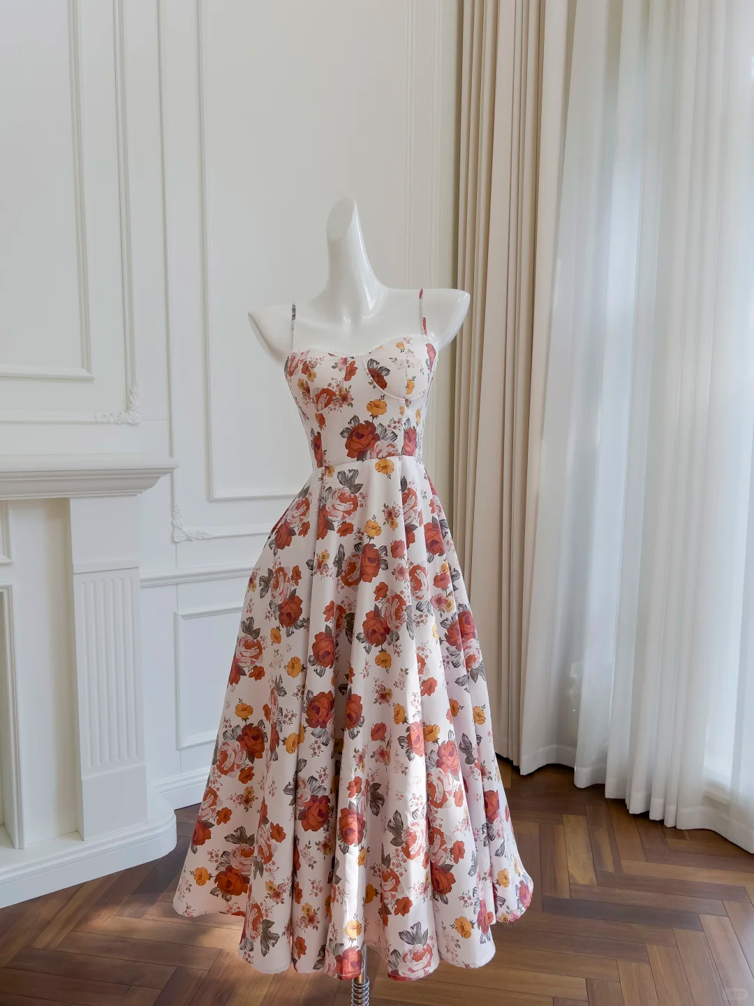 Fairy A Line Spaghetti Straps Satin Flowers Printing Long Prom Dress, Party Dress, Evening Dress GG2700