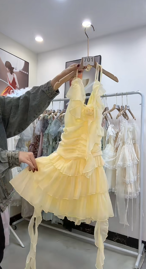 Pretty A Line Spaghetti Straps Pastel Yellow Chiffon Short Prom Dress,Homecoming Dress,Birthday Dress GG2702