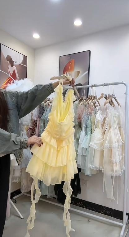 Pretty A Line Spaghetti Straps Pastel Yellow Chiffon Short Prom Dress,Homecoming Dress,Birthday Dress GG2702