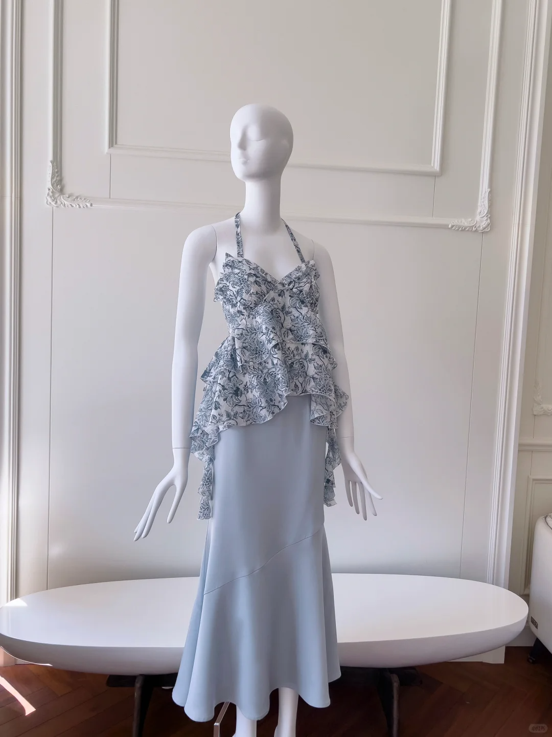 Unique A Line Halter Chiffon Printing Satin Long Prom Dress, Party Dress, Evening Dress GG2706