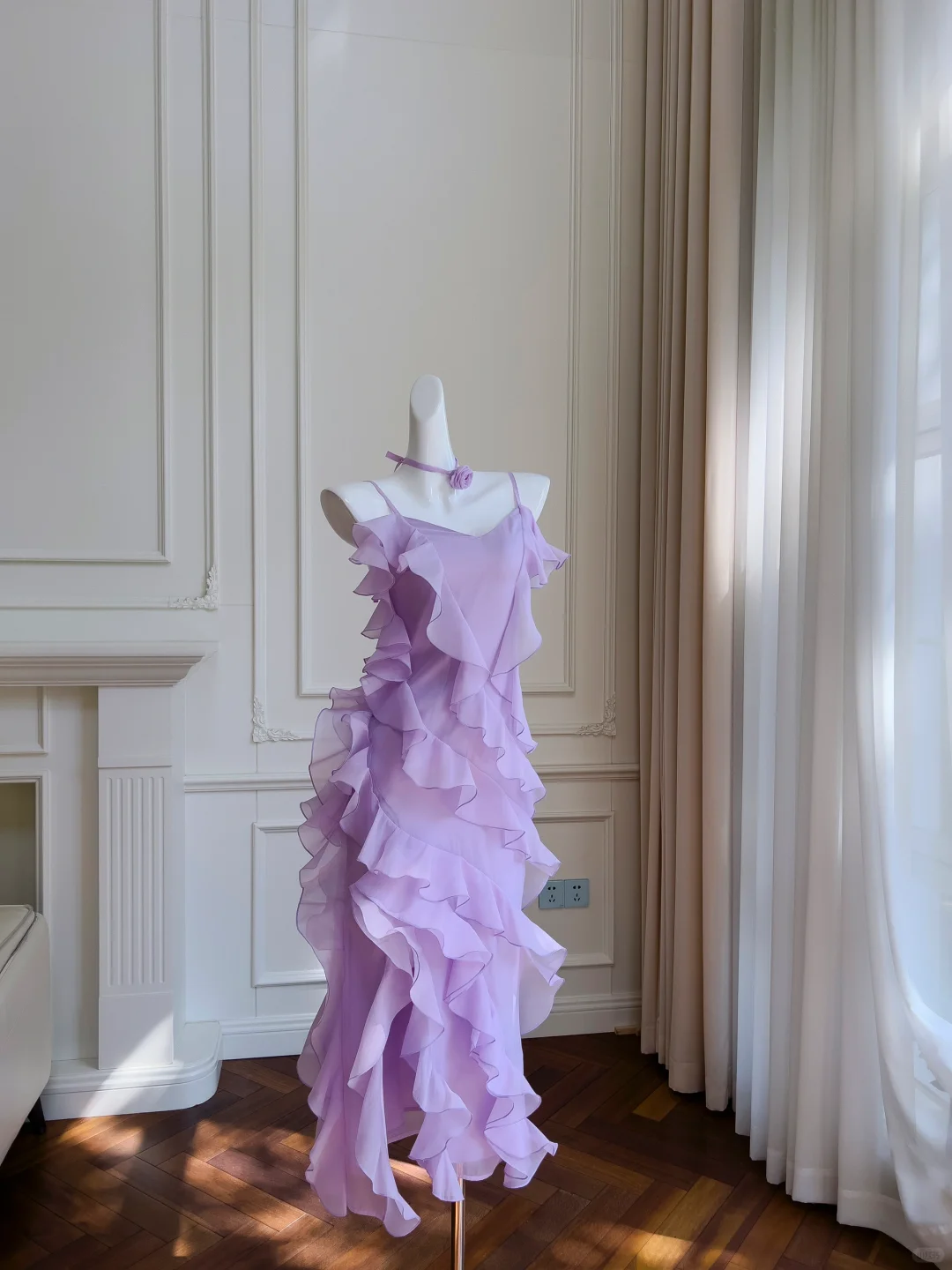 Sexy A Line Spaghetti Straps Lilac Chiffon Ruffles Long Prom Dress, Party Dress, Evening Dress GG2711